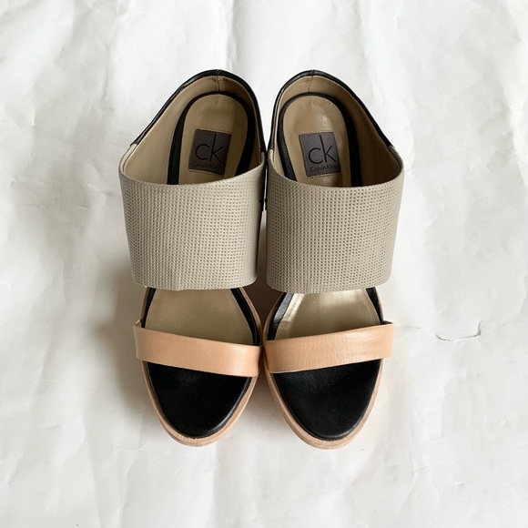 CALVIN KLEIN Platform Wedge Sandals Taupe Black 36 - Picture 2 of 11